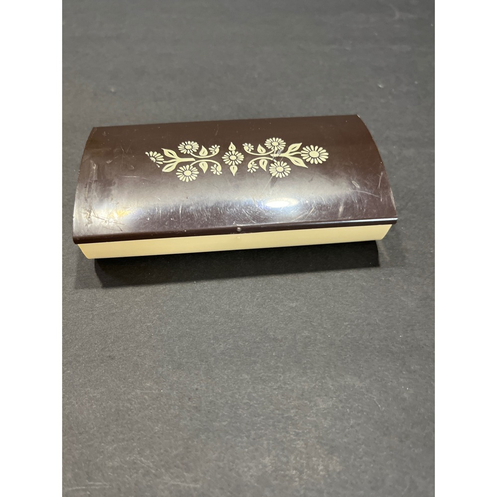 Vintage Manual Handheld Crumb Sweeper Floral Brown Cream Tabletop Carpet Brush